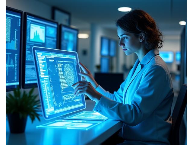 養殖場のデータを分析するコンサルタント