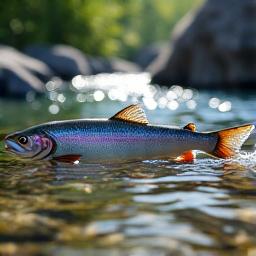 清流を泳ぐニジマス