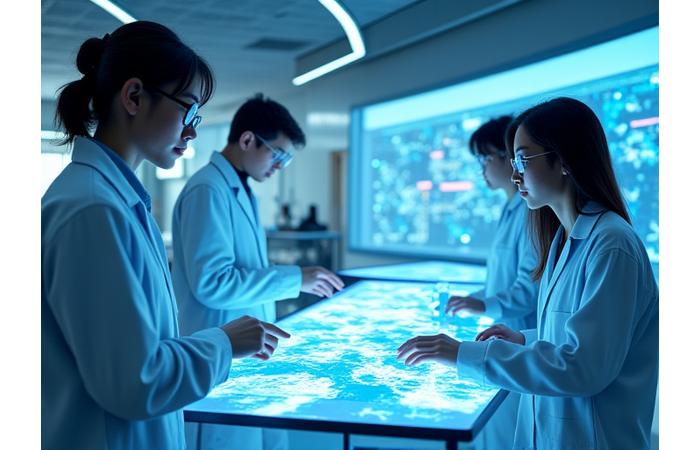 研究室で海洋データ分析ソフトウェアを操作する研究者