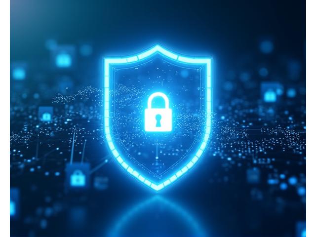 データのセキュリティと保護を示す抽象的なシールドとネットワークイメージ